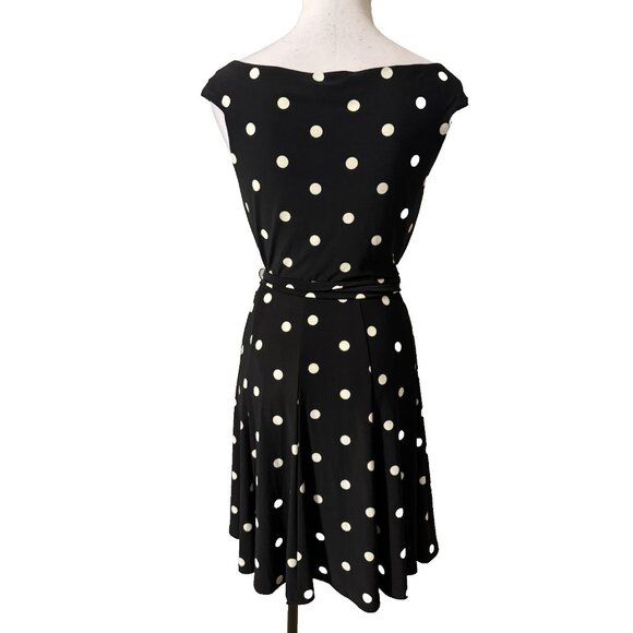 Ralph Lauren Dress 6 Black White Polka Dot A Line w Belt Washable Career Church - Picture 2 of 10